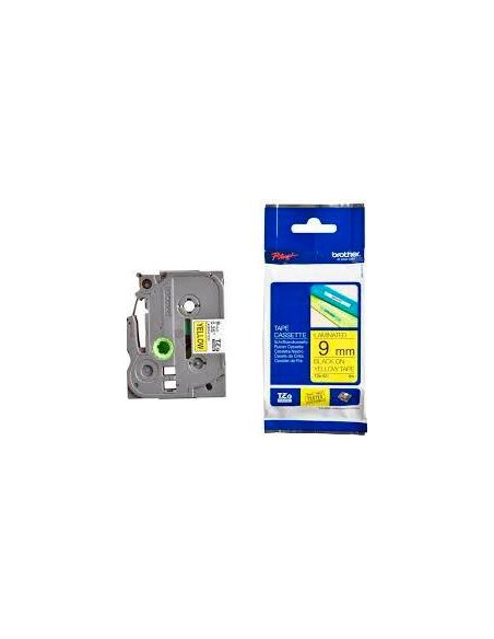 CINTA de ROTULAR BROTHER LAMINADA 8m  9mm NEGRO sobre AMARILLO