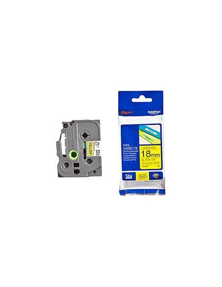 CINTA de ROTULAR BROTHER LAMINADA 8m 18mm NEGRO sobre AMARILLO