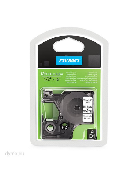 CINTA de ROTULAR DYMO LM D1 NYLON 35m 12mm NEGRO sobre BLANCO 16957