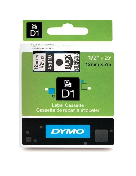CINTA de ROTULAR DYMO LM D1 7m 12mm NEGRO sobre TRANSPARENTE 45010