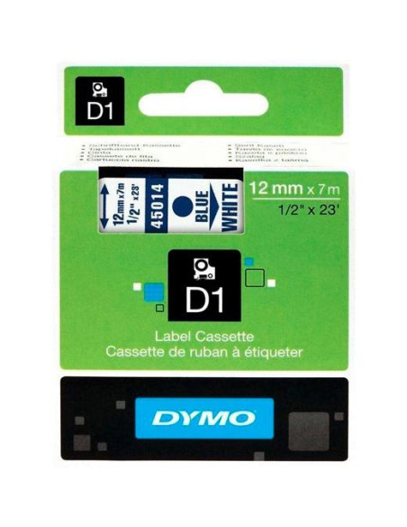 CINTA de ROTULAR DYMO LM D1 7m 12mm AZUL sobre BLANCO 45014