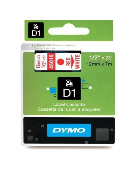 CINTA de ROTULAR DYMO LM D1 7m 12mm ROJO sobre BLANCO 45015