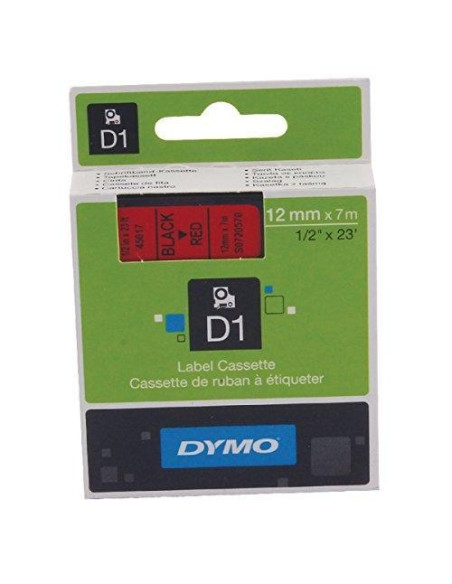 CINTA de ROTULAR DYMO LM D1 7m 12mm NEGRO sobre ROJO 45017