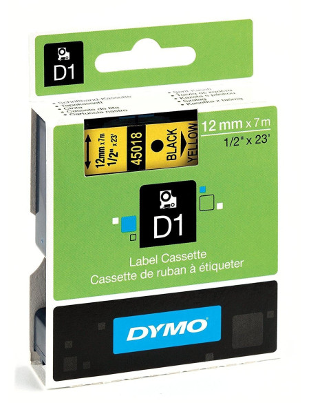 CINTA de ROTULAR DYMO LM D1 7m 12mm NEGRO sobre AMARILLO 45018