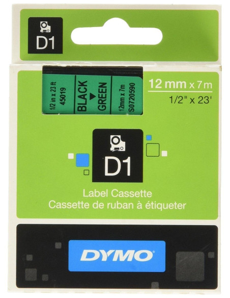 CINTA de ROTULAR DYMO LM D1 7m 12mm NEGRO sobre VERDE 45019
