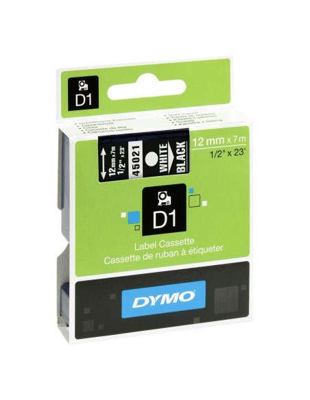 CINTA de ROTULAR DYMO LM D1 7m 12mm BLANCO sobre NEGRO 45021