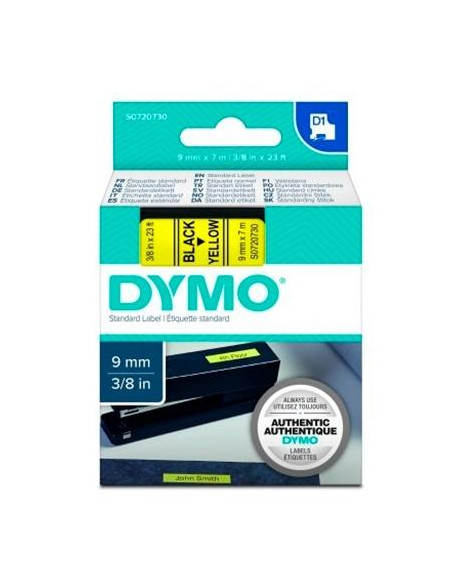 CINTA de ROTULAR DYMO LM D1 7m  9mm NEGRO sobre AMARILLO 40918