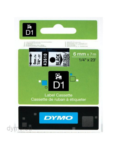CINTA de ROTULAR DYMO LM D1 7m  6mm NEGRO sobre TRANSPARENTE 43610