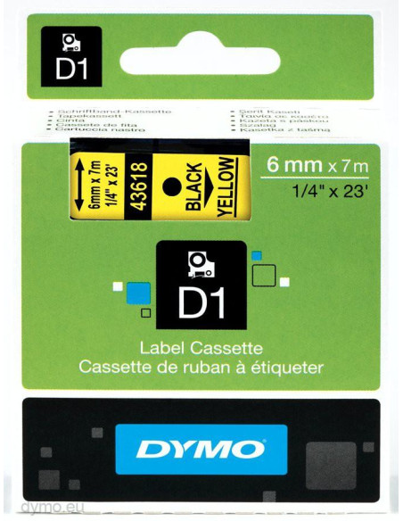 CINTA de ROTULAR DYMO LM D1 7m  6mm NEGRO sobre AMARILLO 43618