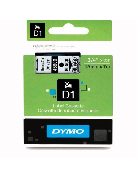 DYMO CINTA DE TRANSFERENCIA TÉRMICA D1 45800 ETIQUETAS ESTÁNDAR NEGRO SOBRE TRANSPARENTE DE 19MMX7M POLIESTER AUTOADHESIVA ROT