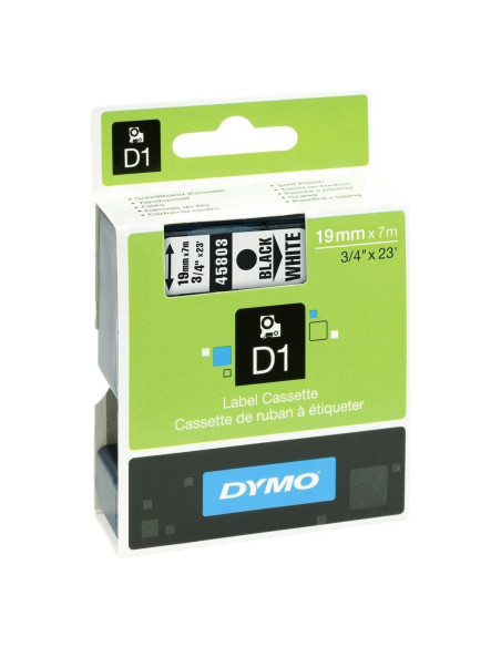 CINTA de ROTULAR DYMO LM D1 7m 19mm NEGRO sobre BLANCO 45803