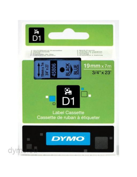 CINTA de ROTULAR DYMO LM D1 7m 19mm NEGRO sobre AZUL 45806