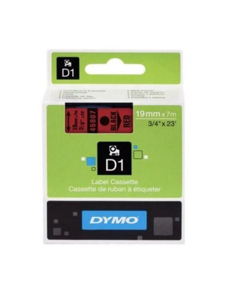 CINTA de ROTULAR DYMO LM D1 7m 19mm NEGRO sobre ROJO 45807
