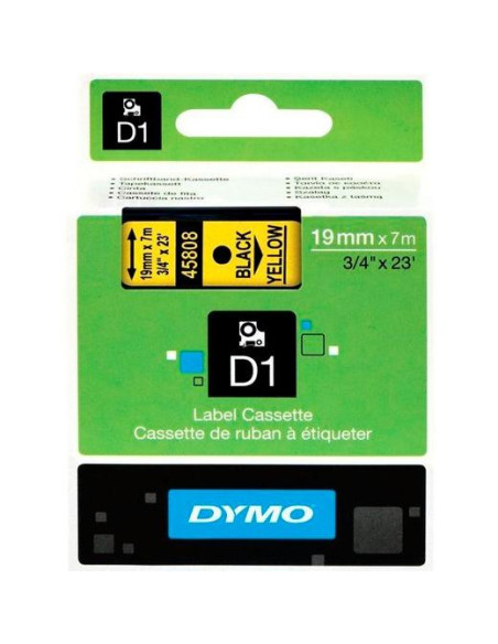 CINTA de ROTULAR DYMO LM D1 7m 19mm NEGRO sobre AMARILLO 45808