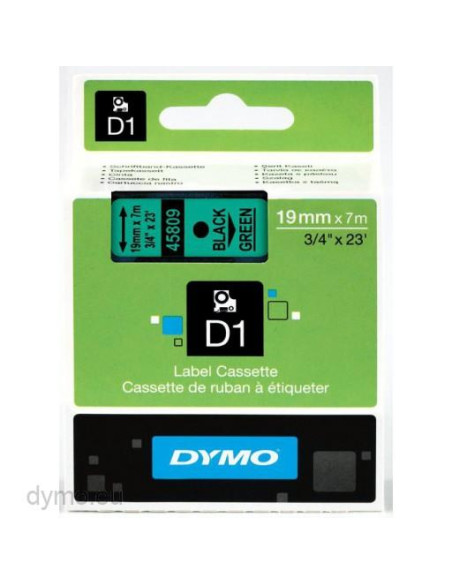 CINTA de ROTULAR DYMO LM D1 7m 19mm NEGRO sobre VERDE 45809