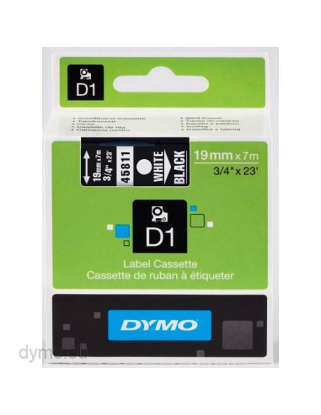 CINTA de ROTULAR DYMO LM D1 7m 19mm BLANCO sobre NEGRO 45811