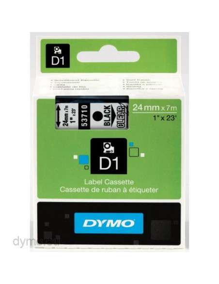 CINTA de ROTULAR DYMO LM D1 7m 24mm NEGRO sobre TRANSPARENTE 53710