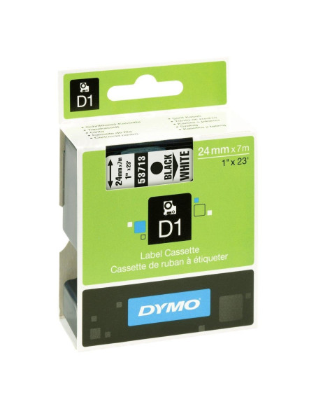 CINTA de ROTULAR DYMO LM D1 7m 24mm NEGRO sobre BLANCO 53713