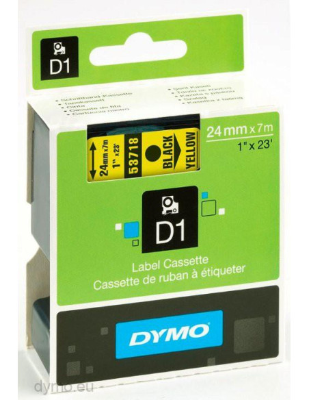 CINTA de ROTULAR DYMO LM D1 7m 24mm NEGRO sobre AMARILLO 53718