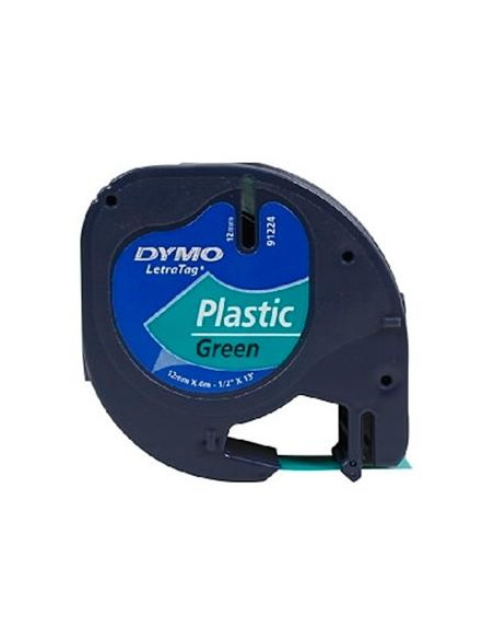 CINTA de ROTULAR DYMO LETRATAG PLASTICO 4m 12mm NEGRO sobre VERDE 91204