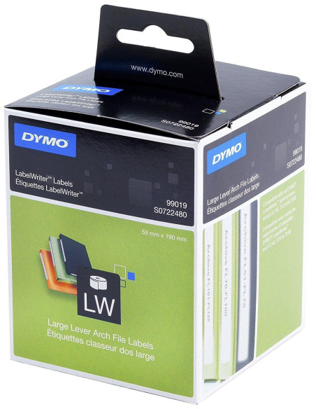 ETIQUETAS DYMO LABEL WRITER  59x190 mm ROLLO 110 udsPAPEL BLANCO LOMO ARCHIVADOR 99019