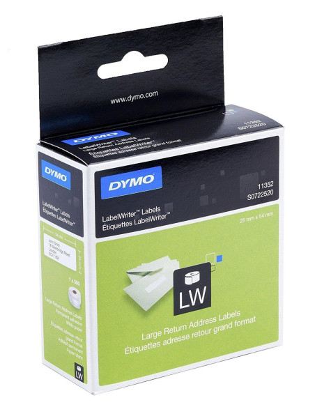ETIQUETAS DYMO LABEL WRITER  25x54 mm ROLLO 500 udsPAPEL BLANCO REMITENTE 11352