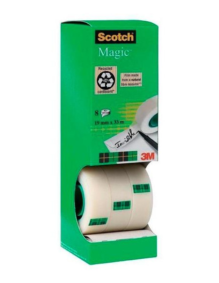 PACK 8 ROLLOS CINTA ADHESIVA SCOTCH MAGIC 19 mm x 33 m