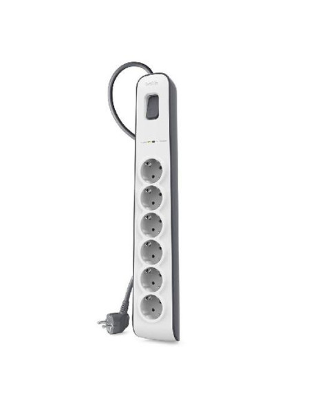 BELKIN REGLETA DE PROTECCION CONTRA SOBRETENSIONES CON 6 TOMAS BOTÓN DE APAGADO Y ENCENDIDO 2 METROS BLANCOGRIS