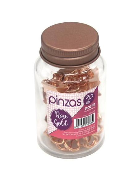 DOHE PINZAS METÁLICAS 19MM ROSE GOLDEN BOTE DE CRISTAL CON TAPA 20 UD