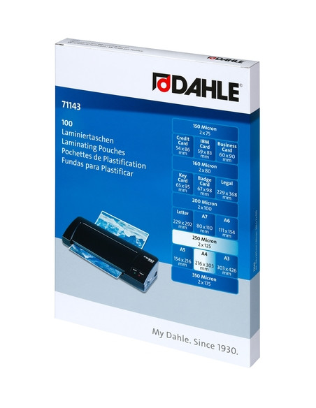 FUNDA PLASTIFICAR DAHLE 216x303 A4 125 PAQUETE de 100