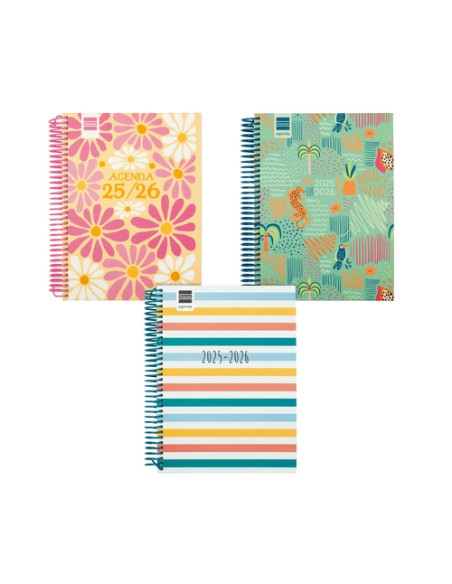AGENDA ESCOLAR 2025-26 FINOCAM CATALAN DIVA ESPIRAL tapa EXTRADURA DP 4 155x212 ASSORTIMENT PACK DE 6