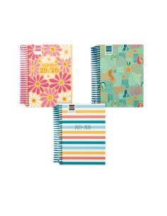 AGENDA ESCOLAR 2025-26 FINOCAM CATALAN DIVA ESPIRAL tapa EXTRADURA D/P 8 120x164 ASSORTIMENT PACK DE 6