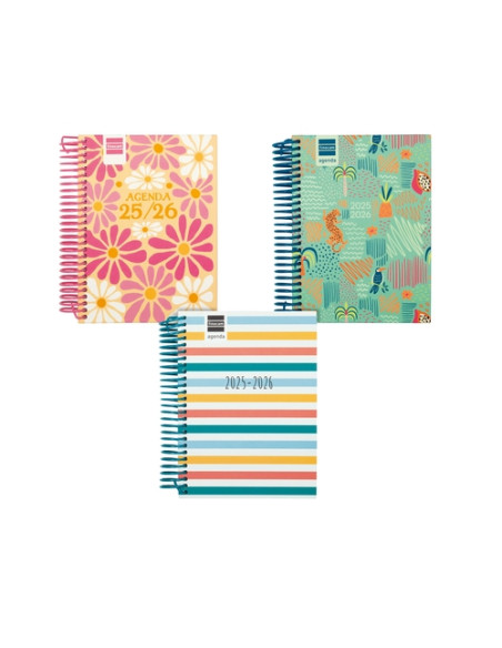 AGENDA ESCOLAR 2025-26 FINOCAM CATALAN DIVA ESPIRAL tapa EXTRADURA D/P 8 120x164 ASSORTIMENT PACK DE 6
