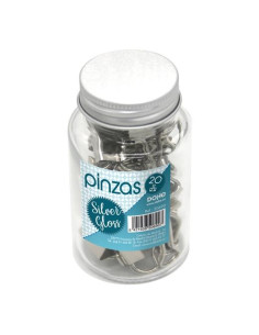 DOHE PINZAS METÁLICAS 19MM SILVER GLOSS BOTE DE CRISTAL CON TAPA 20 UD