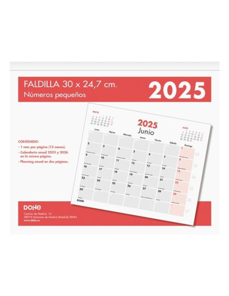 DOHE CALENDARIO SOBREMESAFALDILLA 30X247CM NÚMEROS PEQUEÑOS 2025