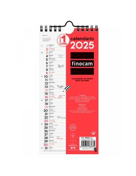 FINOCAM CALENDARIO DE PARED PARA ESCRIBIR LARGO S-110X235MM NEUTRO 2025