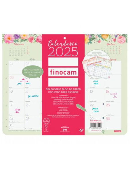 FINOCAM CALENDARIO BLOC CON IMÁN PARA ESCRIBIR 250X200MM DESIGN 2025